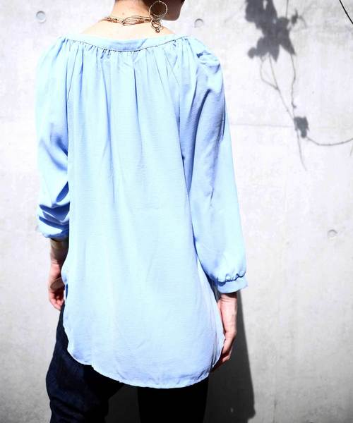 antiqua（アンティカ）の「ギャザータックトップス（シャツ/ブラウス・レディース・ブルー/ホワイト・FREE）」の19枚目の写真