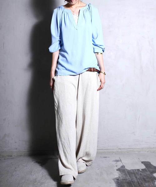 antiqua（アンティカ）の「ギャザータックトップス（シャツ/ブラウス・レディース・ブルー/ホワイト・FREE）」の18枚目の写真