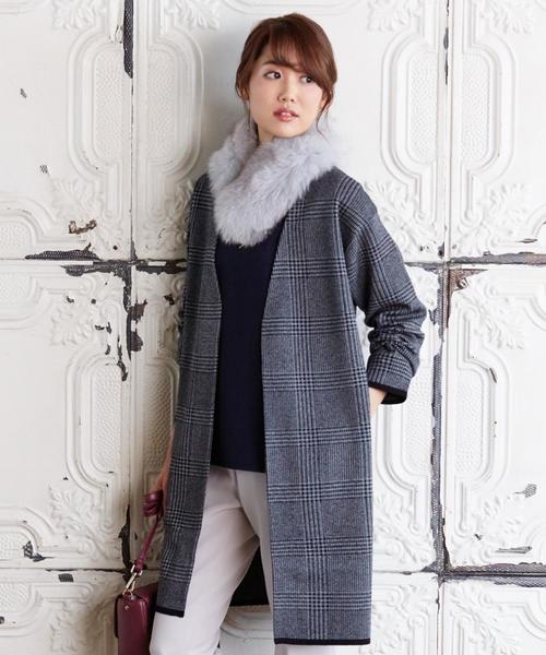 組曲 クミキョク の 洗える グレンチェックwフェイス コーディガン カーディガン ボレロ Wear