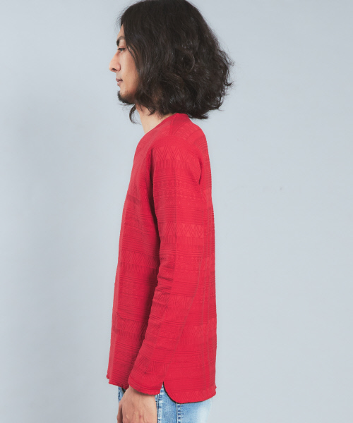5351 POUR LES HOMMES(ゴーサンゴーイチプールオム)の「NativeリンクスVネックカットソー(Tシャツ/カットソー・メンズ・ホワイト/ブラック/レッド/カーキ・44/46/48)」の6枚目の写真