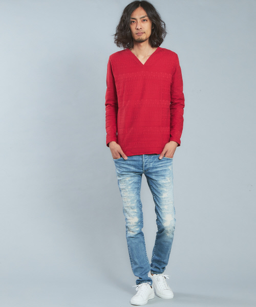 5351 POUR LES HOMMES(ゴーサンゴーイチプールオム)の「NativeリンクスVネックカットソー(Tシャツ/カットソー・メンズ・ホワイト/ブラック/レッド/カーキ・44/46/48)」の17枚目の写真
