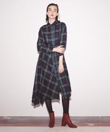 HELIOPOLE（エリオポール）の「トラディショナルチェック アシメヘムシャツワンピース（ワンピース）」