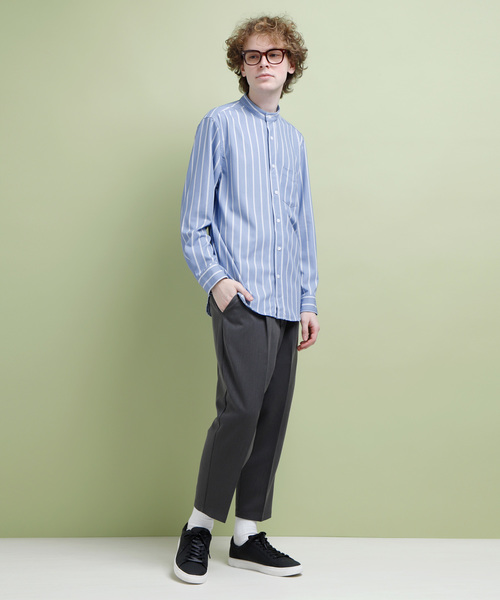 EMMA CLOTHES(エマクローズ)の「トリプルストライプ柄バンドカラーシャツ(シャツ/ブラウス・メンズ・インディゴブルー/サックスブルー・M/L)」の3枚目の写真