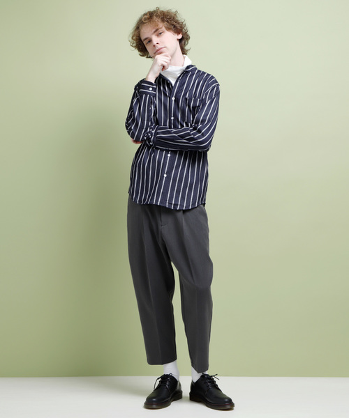 EMMA CLOTHES(エマクローズ)の「トリプルストライプ柄バンドカラーシャツ(シャツ/ブラウス・メンズ・インディゴブルー/サックスブルー・M/L)」の4枚目の写真