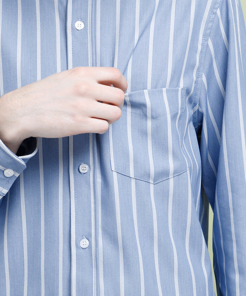 EMMA CLOTHES(エマクローズ)の「トリプルストライプ柄バンドカラーシャツ(シャツ/ブラウス・メンズ・インディゴブルー/サックスブルー・M/L)」の8枚目の写真