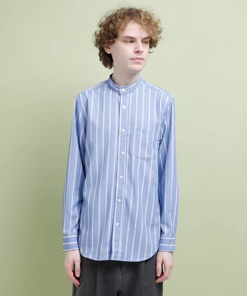 EMMA CLOTHES(エマクローズ)の「トリプルストライプ柄バンドカラーシャツ(シャツ/ブラウス・メンズ・インディゴブルー/サックスブルー・M/L)」の10枚目の写真