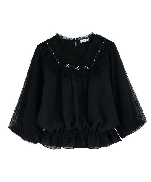 axes femme(アクシーズファム)の「フリルレースプルオーバー(Tシャツ/カットソー・レディース・グレー/ブラック/キナリ・MEDIUM)」の2枚目の写真