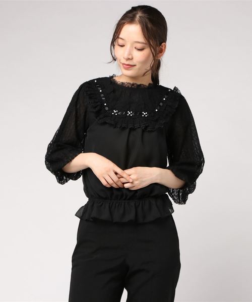 axes femme(アクシーズファム)の「フリルレースプルオーバー(Tシャツ/カットソー・レディース・グレー/ブラック/キナリ・MEDIUM)」の6枚目の写真