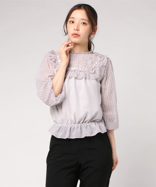 axes femme(アクシーズファム)の「フリルレースプルオーバー(Tシャツ/カットソー・レディース・グレー/ブラック/キナリ・MEDIUM)」の8枚目の写真