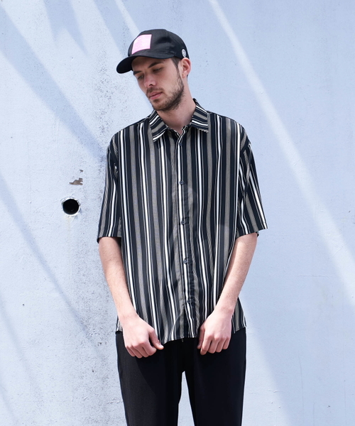 Luv maison（ラブメゾン）の「マルチストライプビッグシャツ（シャツ/ブラウス・メンズ・ホワイト/ブラック・M/L）」の6枚目の写真