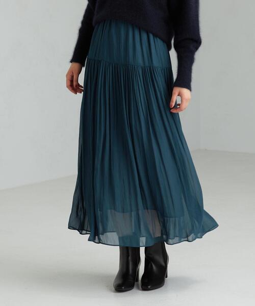 green label relaxing（グリーンレーベルリラクシング）の「FFC ヨウリュウ ギャザー スカート ※（スカート・レディース・ブラック/ブラウン/ナチュラル/ターコイズブルー・36/38）」の4枚目の写真
