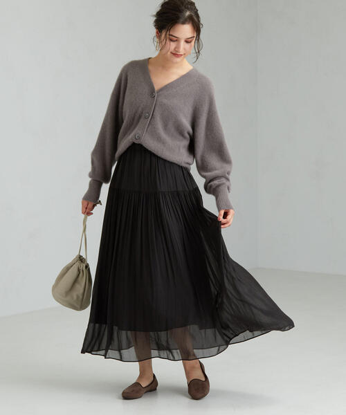 green label relaxing（グリーンレーベルリラクシング）の「FFC ヨウリュウ ギャザー スカート ※（スカート・レディース・ブラック/ブラウン/ナチュラル/ターコイズブルー・36/38）」の2枚目の写真