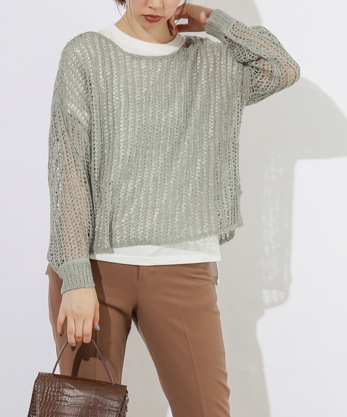 natural couture（ナチュラルクチュール）の「テープヤーンメッシュプルオーバー（ニット/セーター・レディース・モカ/ベージュ/ミント・FREE）」の3枚目の写真