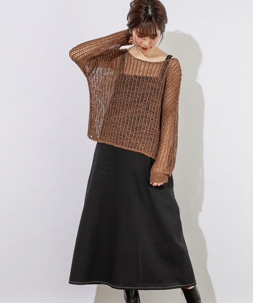 natural couture（ナチュラルクチュール）の「テープヤーンメッシュプルオーバー（ニット/セーター・レディース・モカ/ベージュ/ミント・FREE）」の9枚目の写真