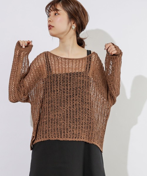 natural couture（ナチュラルクチュール）の「テープヤーンメッシュプルオーバー（ニット/セーター・レディース・モカ/ベージュ/ミント・FREE）」の12枚目の写真