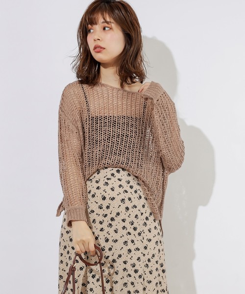 natural couture（ナチュラルクチュール）の「テープヤーンメッシュプルオーバー（ニット/セーター・レディース・モカ/ベージュ/ミント・FREE）」の4枚目の写真