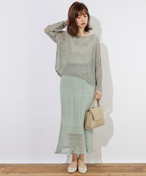 natural couture（ナチュラルクチュール）の「テープヤーンメッシュプルオーバー（ニット/セーター・レディース・モカ/ベージュ/ミント・FREE）」の16枚目の写真