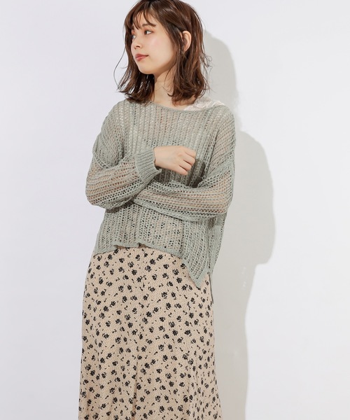 natural couture（ナチュラルクチュール）の「テープヤーンメッシュプルオーバー（ニット/セーター・レディース・モカ/ベージュ/ミント・FREE）」の5枚目の写真