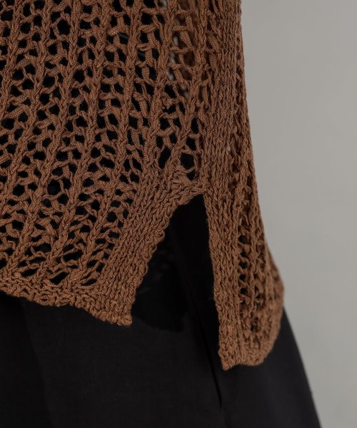 natural couture（ナチュラルクチュール）の「テープヤーンメッシュプルオーバー（ニット/セーター・レディース・モカ/ベージュ/ミント・FREE）」の8枚目の写真