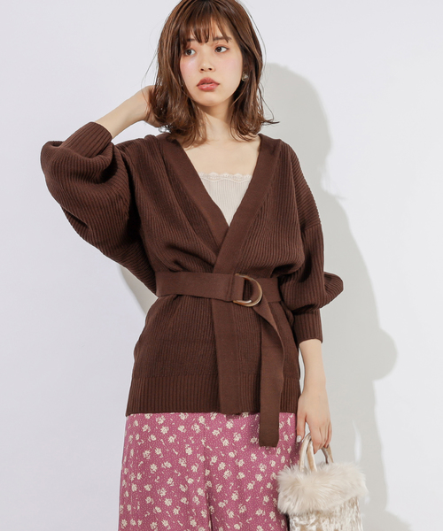 natural couture(ナチュラルクチュール)の「ベルト付きミドルカーディガン(カーディガン/ボレロ・レディース・ブラウン/オフホワイト/ピンク/レンガ・FREE)」の19枚目の写真