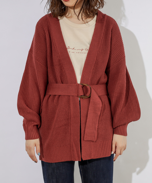 natural couture(ナチュラルクチュール)の「ベルト付きミドルカーディガン(カーディガン/ボレロ・レディース・ブラウン/オフホワイト/ピンク/レンガ・FREE)」の14枚目の写真