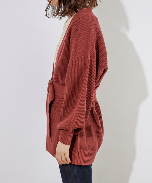 natural couture(ナチュラルクチュール)の「ベルト付きミドルカーディガン(カーディガン/ボレロ・レディース・ブラウン/オフホワイト/ピンク/レンガ・FREE)」の6枚目の写真