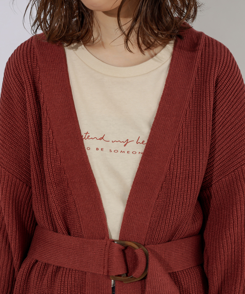 natural couture(ナチュラルクチュール)の「ベルト付きミドルカーディガン(カーディガン/ボレロ・レディース・ブラウン/オフホワイト/ピンク/レンガ・FREE)」の12枚目の写真