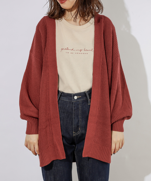 natural couture(ナチュラルクチュール)の「ベルト付きミドルカーディガン(カーディガン/ボレロ・レディース・ブラウン/オフホワイト/ピンク/レンガ・FREE)」の18枚目の写真