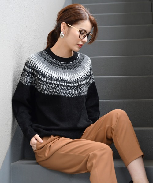 Ambre Neige（アンブルネージュ）の「ノルディック柄ニット【WEB/EC限定商品】（ニット/セーター・レディース・ブラック/ベージュ・FREE）」の2枚目の写真