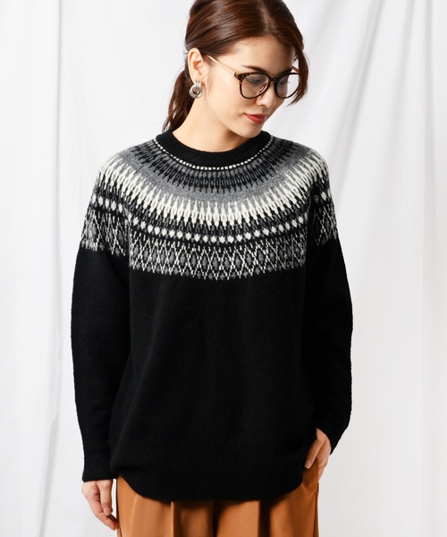 Ambre Neige（アンブルネージュ）の「ノルディック柄ニット【WEB/EC限定商品】（ニット/セーター・レディース・ブラック/ベージュ・FREE）」の5枚目の写真
