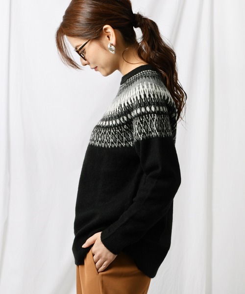 Ambre Neige（アンブルネージュ）の「ノルディック柄ニット【WEB/EC限定商品】（ニット/セーター・レディース・ブラック/ベージュ・FREE）」の10枚目の写真