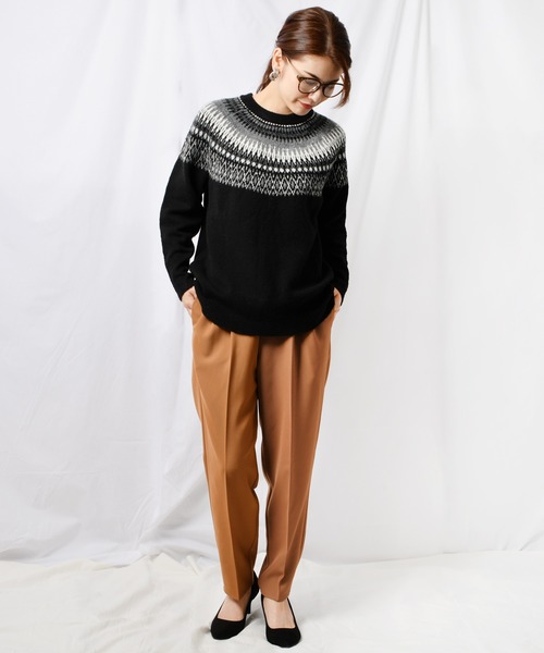 Ambre Neige（アンブルネージュ）の「ノルディック柄ニット【WEB/EC限定商品】（ニット/セーター・レディース・ブラック/ベージュ・FREE）」の4枚目の写真