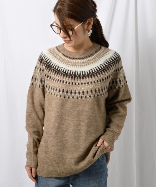 Ambre Neige（アンブルネージュ）の「ノルディック柄ニット【WEB/EC限定商品】（ニット/セーター・レディース・ブラック/ベージュ・FREE）」の8枚目の写真