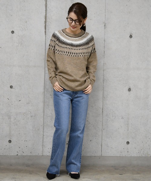 Ambre Neige（アンブルネージュ）の「ノルディック柄ニット【WEB/EC限定商品】（ニット/セーター・レディース・ブラック/ベージュ・FREE）」の9枚目の写真