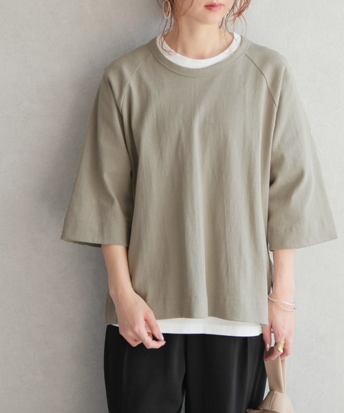 reca(レカ)の「7分袖ラグランカットソー(Tシャツ/カットソー・レディース・ブラック/オフホワイト/カーキ・FREE)」の3枚目の写真