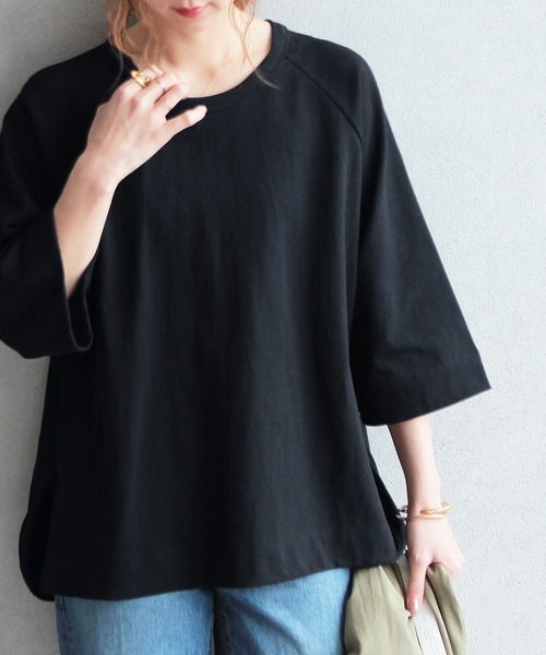reca(レカ)の「7分袖ラグランカットソー(Tシャツ/カットソー・レディース・ブラック/オフホワイト/カーキ・FREE)」の1枚目の写真