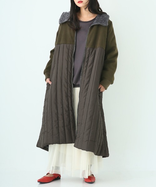 kOhAKU／異素材切替キルティング ロングコート 異素材切替キルティングロングコート』（その他アウター）｜kOhAKU