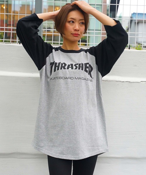 THRASHER（スラッシャー）の「MAG LOGO RAGLAN 3/4 SLEEVE T-SHIRTS / THRASHER スラッシャー 7分丈 ラグランスリーブ スケボー ストリート ロンT ユニセックス ロゴプリント（Tシャツ/カットソー・メンズ・グレー/ホワイト×ブラック・SMALL/MEDIUM/LARGE/X-LARGE）」の18枚目の写真