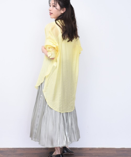 ap retro（アプレトロ）の「カラーシアBIGシャツ【ZOZO限定アイテム】（シャツ/ブラウス・レディース・パープル/オフホワイト/イエロー/オレンジ/グリーン・FREE）」の4枚目の写真