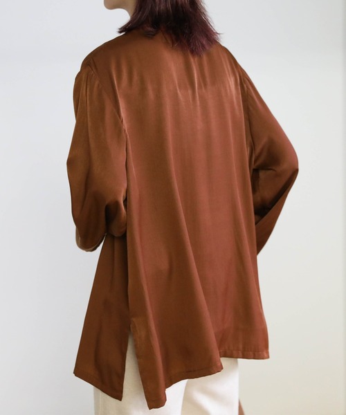 select MOCA（セレクトモカ）の「2020 A/W チャイナシャツ(スタンドカラーサイドスリットボタンデザインシャツ)（シャツ/ブラウス・レディース・ブラウン/モカ/スミクロ・FREE）」の7枚目の写真