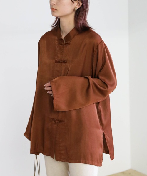 select MOCA（セレクトモカ）の「2020 A/W チャイナシャツ(スタンドカラーサイドスリットボタンデザインシャツ)（シャツ/ブラウス・レディース・ブラウン/モカ/スミクロ・FREE）」の6枚目の写真