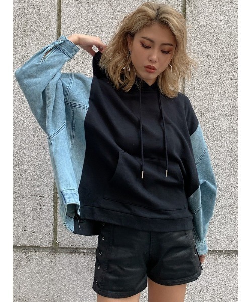 R89 M アンドスクエア×シーズ デニム切り替え パーカー レディース R89 M アンドスクエア×シーズ デニム切り替え パーカー レディース