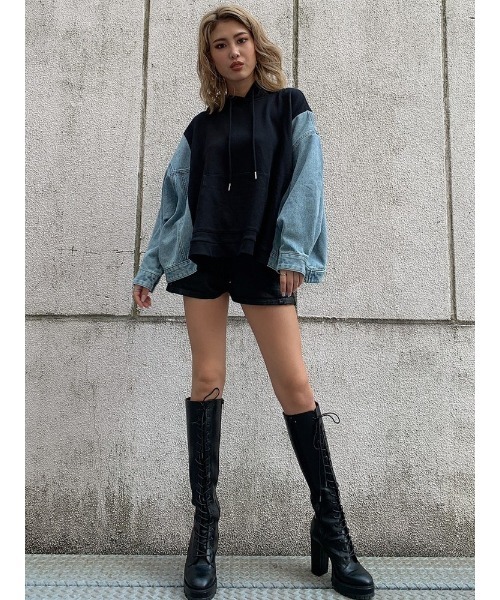 EGOIST（エゴイスト）の「デニム切替裏毛パーカー（パーカー・レディース・ブラック/グレー・FREE）」の11枚目の写真