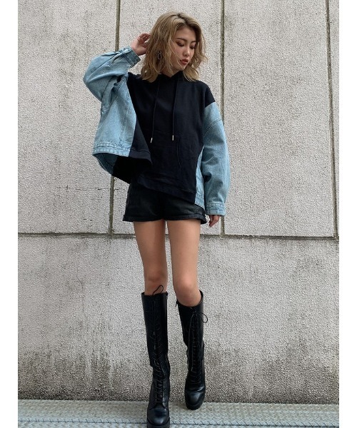 EGOIST（エゴイスト）の「デニム切替裏毛パーカー（パーカー・レディース・ブラック/グレー・FREE）」の12枚目の写真