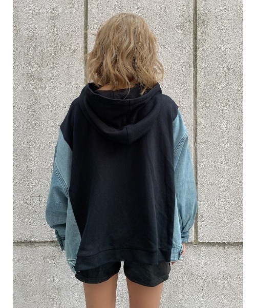 R89 M アンドスクエア×シーズ デニム切り替え パーカー レディース R89 M アンドスクエア×シーズ デニム切り替え パーカー レディース