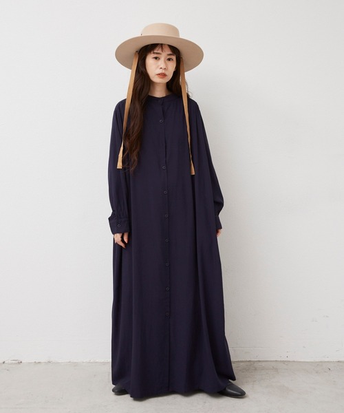 Libra Cue(リブラ キュー)の「2020AW / バンドカラーロングスリーブシャツワンピース(ワンピース・レディース・ブラック/ベージュ/ネイビー・FREE)」の9枚目の写真