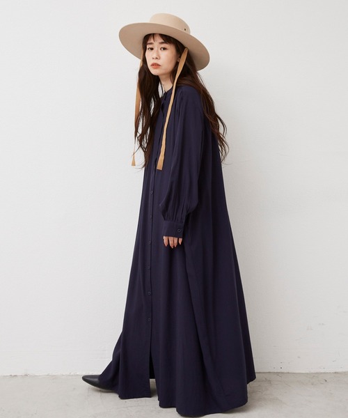 Libra Cue(リブラ キュー)の「2020AW / バンドカラーロングスリーブシャツワンピース(ワンピース・レディース・ブラック/ベージュ/ネイビー・FREE)」の6枚目の写真