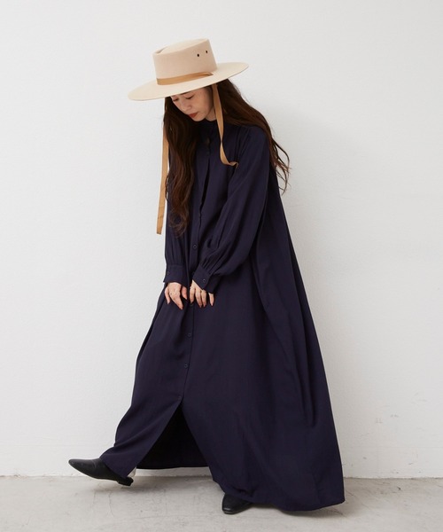 Libra Cue(リブラ キュー)の「2020AW / バンドカラーロングスリーブシャツワンピース(ワンピース・レディース・ブラック/ベージュ/ネイビー・FREE)」の10枚目の写真