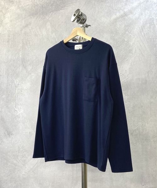 Beno（ビーノ）の「T/Cポンチ ワイドシルエット ロングスリーブ Tシャツ（Tシャツ/カットソー・メンズ・オフホワイト/ブラック/ダークグレー/グレイッシュベージュ/サンドベージュ/ダークブラウン/ダークグリーン/ネイビー・M/L）」の8枚目の写真