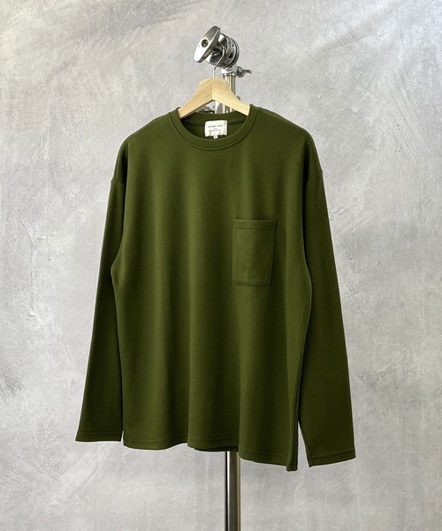 Beno（ビーノ）の「T/Cポンチ ワイドシルエット ロングスリーブ Tシャツ（Tシャツ/カットソー・メンズ・オフホワイト/ブラック/ダークグレー/グレイッシュベージュ/サンドベージュ/ダークブラウン/ダークグリーン/ネイビー・M/L）」の7枚目の写真